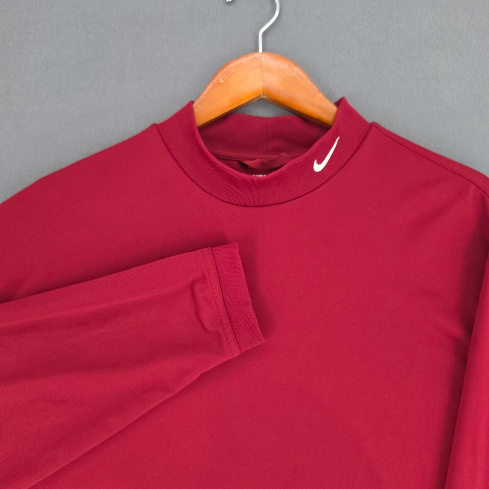 Nike Golf Mens XXL Red Mock Neck Long Sleeve Shirt NikeFit DRY Swoosh Logo